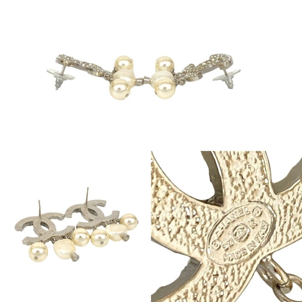 CHANEL Silver Pearl Logo Earrings - Picture 2 of 4